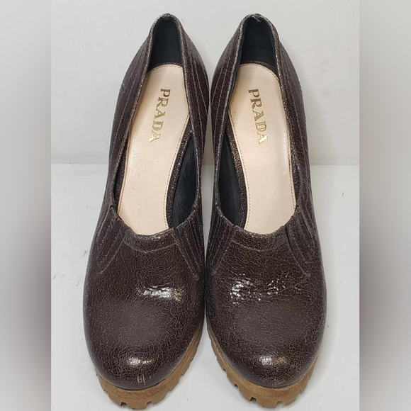 Prada Brown Leather Platform Pumps  SZ 39 - Picture 2 of 15